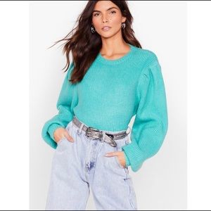 Aqua Puff Sleeve Sweater